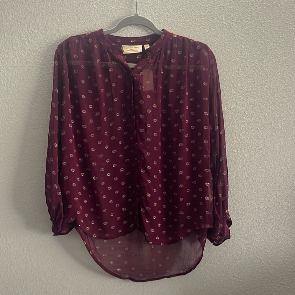 Anthropologie Moulinette Soeurs Allegra Foil Printed Button Down Blouse Sz XXS